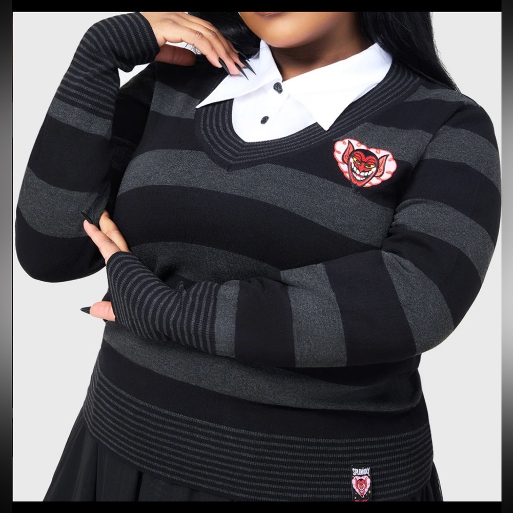 Killstar Black and Gray V-Neck Sweater